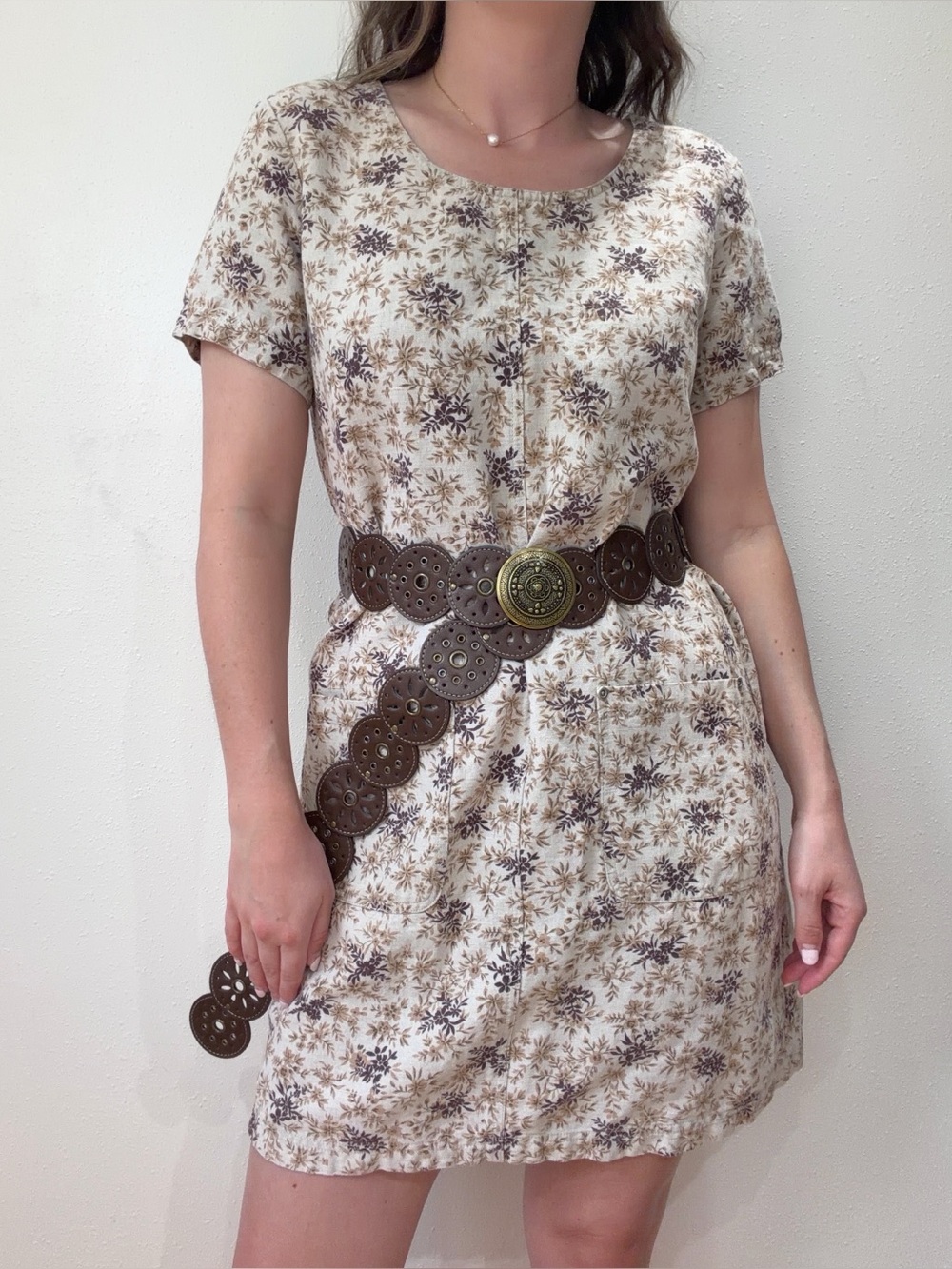 Vintage Oat Floral Linen Dress